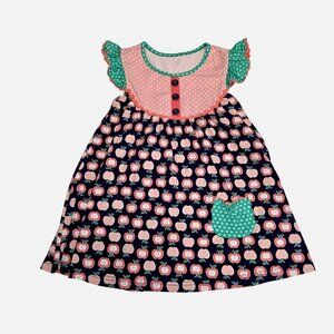 Serendipity By Shrimp And Grits 7/8 Apple Print Blouse Flutter Sleeve 3881